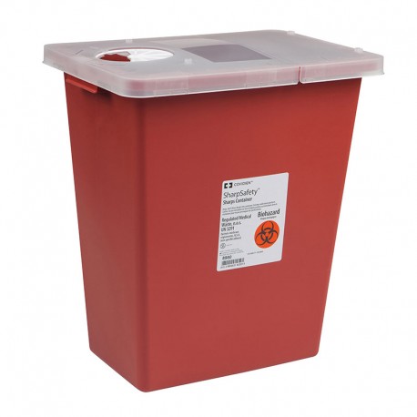 SharpSafety Sharps Container 8 Gallon, Hinged Lid - Red- Diabetesteststripswholesale