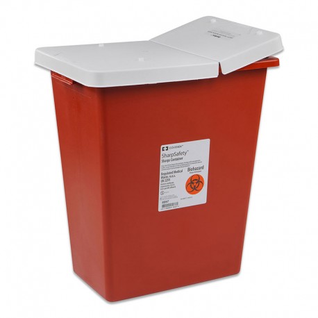 SharpSafety Sharps Container, Hinged Lid, 18 Gallon - Red- Diabetesteststripswholesale