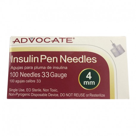Advocate Pen Needles 33G, 4mm 100ct- Diabetesteststripswholesale