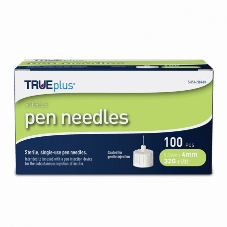 TruePlus Pen Needles 32g, 4mm, 100ct- Diabetesteststripswholesale