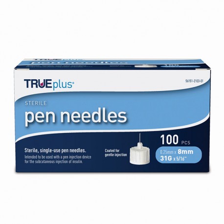 TruePlus Pen Needles 31g, 8mm, 100ct- Diabetesteststripswholesale