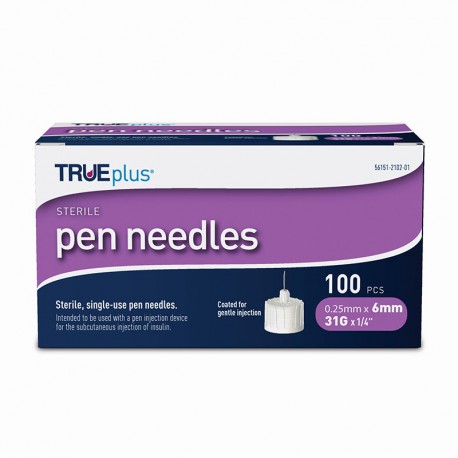 TruePlus Pen Needles 31g, 6mm, 100ct- Diabetesteststripswholesale