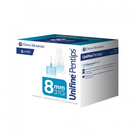 Owen Mumford Unifine Pentips Short 8mm x 31G 100/bx AN3530- Diabetesteststripswholesale