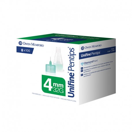 Owen Mumford Unifine Pentips 4mm x 32G 100/bx AN3540- Diabetesteststripswholesale