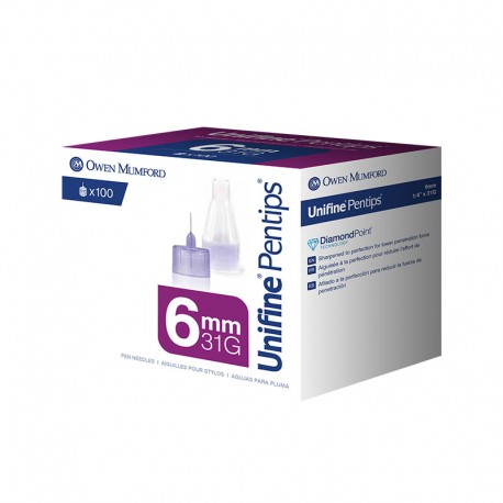 Owen Mumford Unifine Pentips Ultra-Short 6mm x 31G 100/bx AN3590- Diabetesteststripswholesale