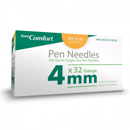 SureComfort 4MM Pen Needles 32G 5/32in 100 per Box Case of 12- Diabetesteststripswholesale