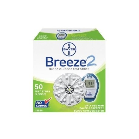 Bayer Ascensia Breeze 2 Blood Glucose Test Strips 50 Count - Diabetesteststripswholesale