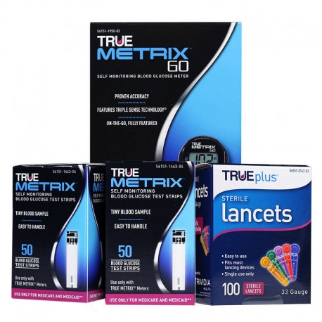 TRUE METRIX GO Blood Glucose Meter With 100 Strips and 33G Lancets- Diabetesteststripswholesale