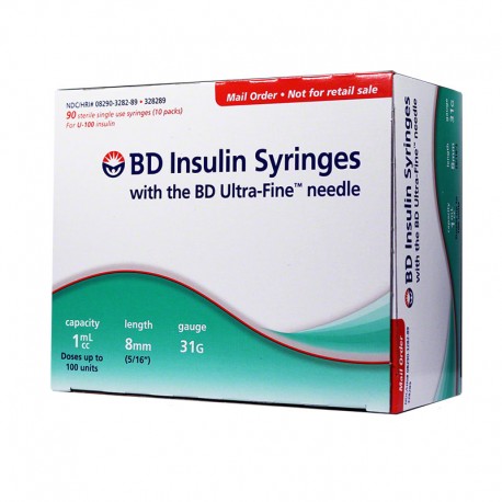 BD Ultra-Fine Insulin Syringes 31G 1cc 5/16" 90/bx- Diabetesteststripswholesale