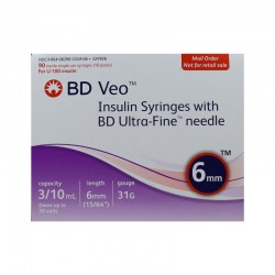 BD Veo U-100 Syringes 31g 3/10cc 6mm 90 Count