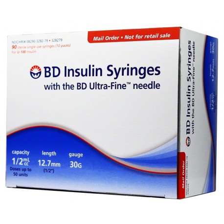 BD Ultra-Fine Insulin Syringes 30G 1/2 cc 1/2 inch 90/bx- Diabetesteststripswholesale