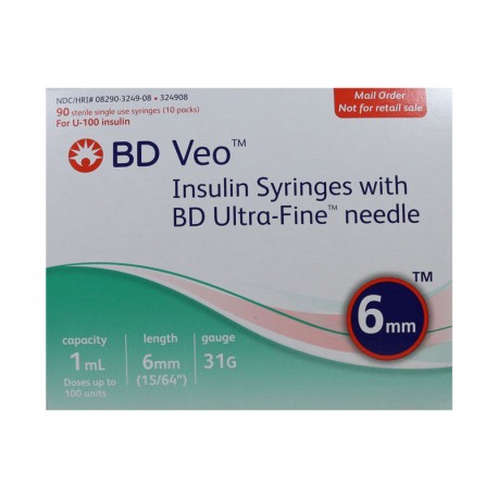 BD Veo Syringes 31g 1cc 6mm 90 Count- Diabetesteststripswholesale