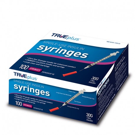 TRUEplus U-100 Insulin Syringes 30G 1cc 5/16" 100/box Case of 5- Diabetesteststripswholesale