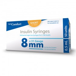 SureComfort U-100 Insulin Syringes 31G 1/2cc 5/16" 100/bx