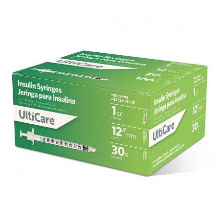 UltiCare Ulti-Fine U-100 Insulin Syringes 30g 1cc 1/2in 100/bx- Diabetesteststripswholesale