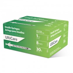 UltiCare II U-100 Insulin Syringes Short Needle 30G 1cc 5/16" 100/bx