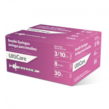 UltiCare Ulti-Thin II U-100 Insulin Syringes 30G 3/10cc 5/16" 100/bx- Diabetesteststripswholesale