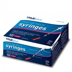 TRUEplus U-100 Insulin Syringes 31G 1/2cc 5/16" 100/box Case of 5