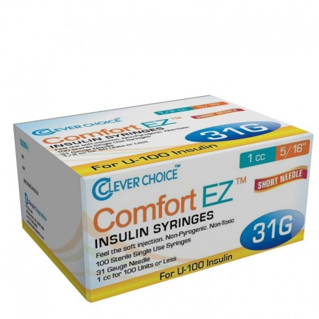 Clever Choice Comfort EZ Insulin Syringes 31G 1 cc 5/16" 100/bx - Case of 5- Diabetesteststripswholesale