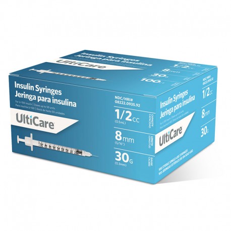 UltiCare II U-100 Insulin Syringes Short Needle 30G 1/2cc 5/16" 100/bx- Diabetesteststripswholesale