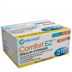 Clever Choice Comfort EZ Insulin Syringes 31G 1/2 cc 5/16" 100/bx - Case of 5