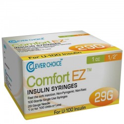 Clever Choice Comfort EZ Insulin Syringes 29G 1 cc 1/2" 100/bx - Case of 5