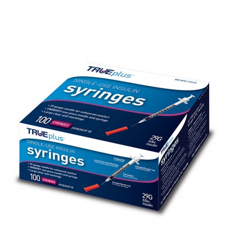 TRUEplus U-100 Insulin Syringes 29G 1/2cc 1/2" 100/box Case of 5- Diabetesteststripswholesale