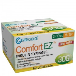 Clever Choice Comfort EZ Insulin Syringes 30G 3/10 cc 5/16" 100/bx - Case of 5