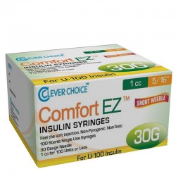 Clever Choice Comfort EZ Insulin Syringes 30G 1 cc 5/16" 100/bx - Case of 5