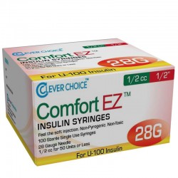 Clever Choice Comfort EZ Insulin Syringes 28G 1/2 cc 1/2" 100/bx - Case of 5