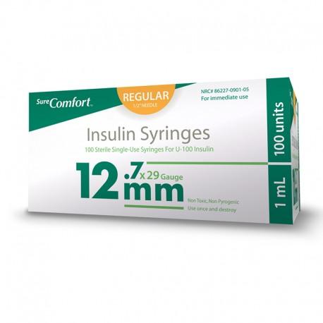 SureComfort U-100 Insulin Syringes 29g 1cc 1/2in 100/bx Case of 5- Diabetesteststripswholesale