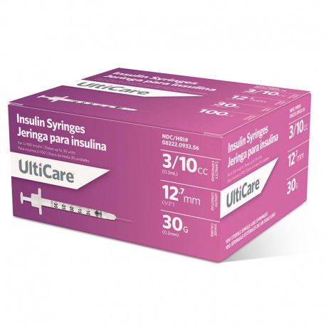 UltiCare U100 30G 0.3cc 0.5 inch Syringes 100/bx- Diabetesteststripswholesale