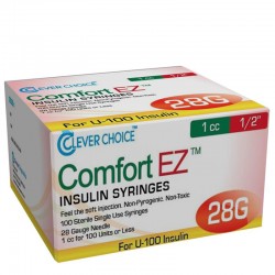 Clever Choice Comfort EZ Insulin Syringes 28G 1 cc 1/2" 100/bx - Case of 5