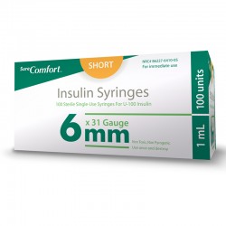 SureComfort U-100 Insulin Syringes 31 Gauge, 1cc, 1/4" - 100 Count