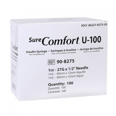 SureComfort U-100 Syringes 1cc, 27G, 1/2" - Blister Pack - Case of 5- Diabetesteststripswholesale