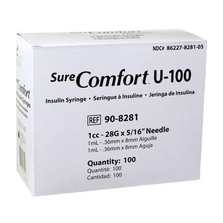 SureComfort U-100 Syringes 1cc, 28G, 5/16" - Blister Pack - Case of 5- Diabetesteststripswholesale