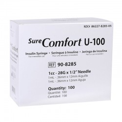 SureComfort U-100 Syringes 1cc, 28G, 1/2" - Blister Pack - Case of 5