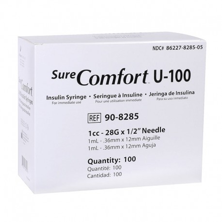 SureComfort U-100 Syringes 1cc, 28G, 1/2" - Blister Pack - Case of 5- Diabetesteststripswholesale