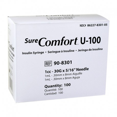 SureComfort U-100 Syringes 1cc, 30G, 5/16" - Blister Pack - Case of 5- Diabetesteststripswholesale