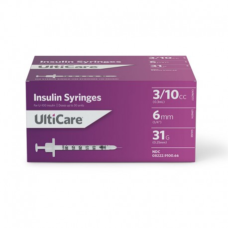 UltiCare U-100 Syringes 31G 3/10cc 6mm 100 Count- Diabetesteststripswholesale