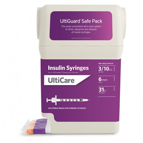 UltiGuard U-100 Syringes 31G 3/10cc 6mm 100 Count- Diabetesteststripswholesale