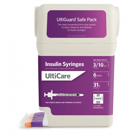 UltiGuard U-100 Syringes 31G 3/10cc 6mm 1/2 Unit 100 CountU-100 Syringes 31G 3/10cc 6mm 1/2 Unit 100 Count- Diabetesteststripswholesale