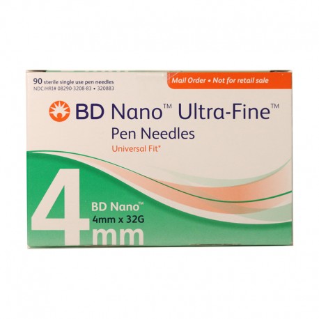 BD Ultra-Fine Nano Pen Needles 32g 4mm 90/bx Case of 12- Diabetesteststripswholesale