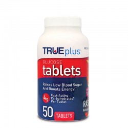 TRUEplus Glucose Tablets 4g Raspberry 50ct - Case of 6