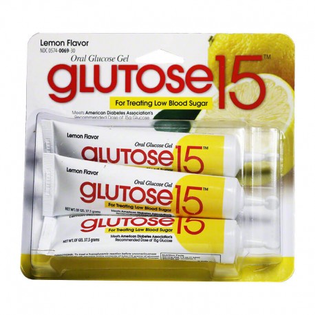 Glutose 15 Oral Glucose Gel- Lemon Flavor - 3 ct.- Diabetesteststripswholesale