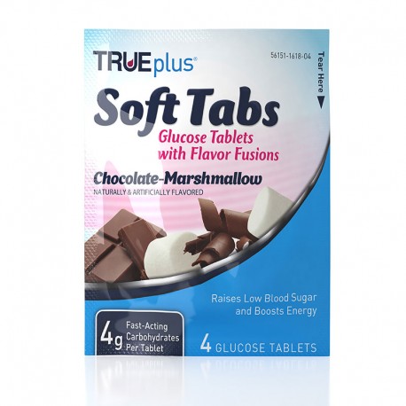 TRUEplus Glucose Tabs Flavor Fusions Chocolate-Marshmallow 4ct 12/Case- Diabetesteststripswholesale