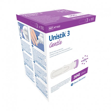 Owen Mumford Unistik 3 Gentle 30G 1.5mm 100/box AT1022- Diabetesteststripswholesale