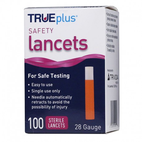 TRUEplus Safety Lancets 28G Single Use 100/box- Diabetesteststripswholesale