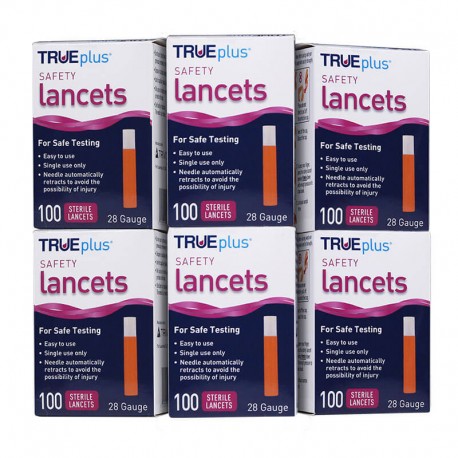 TRUEplus Safety Lancets 28G Single Use 100/box Pack of 6- Diabetesteststripswholesale