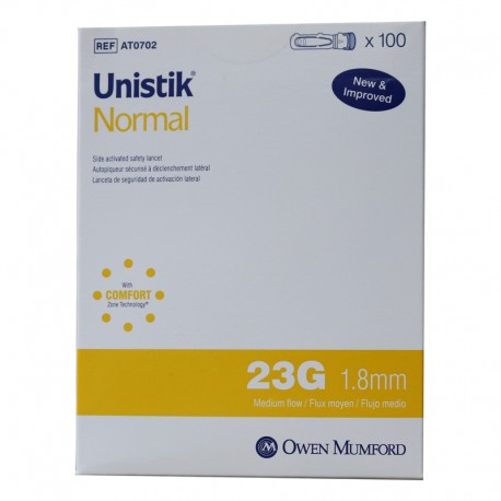 Owen Mumford Unistik 2 Normal Safety Lancets 100/bx- Diabetesteststripswholesale